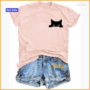 Funny Cat Mom Graphic Tee Short Sleeve T-Shirt Casual Cotton Blend